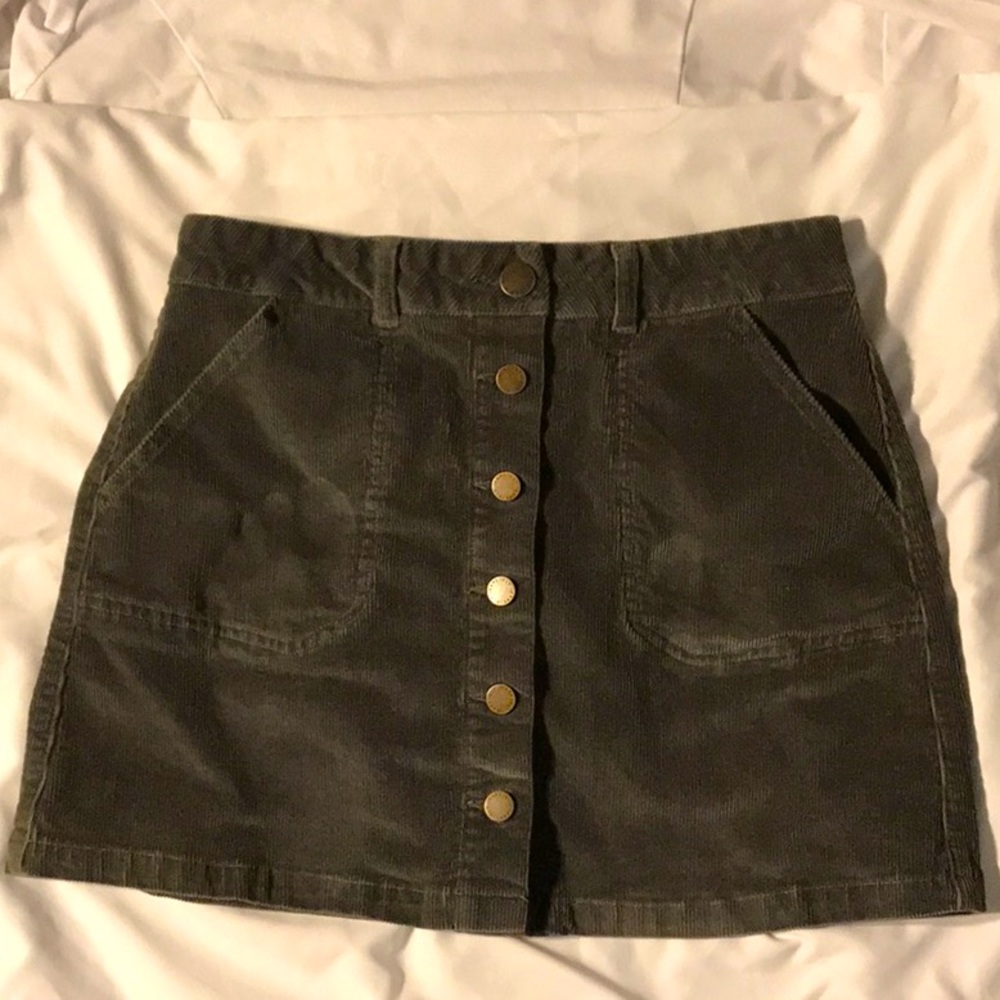 Corduroy A-Line Skirt Olive‎ Green